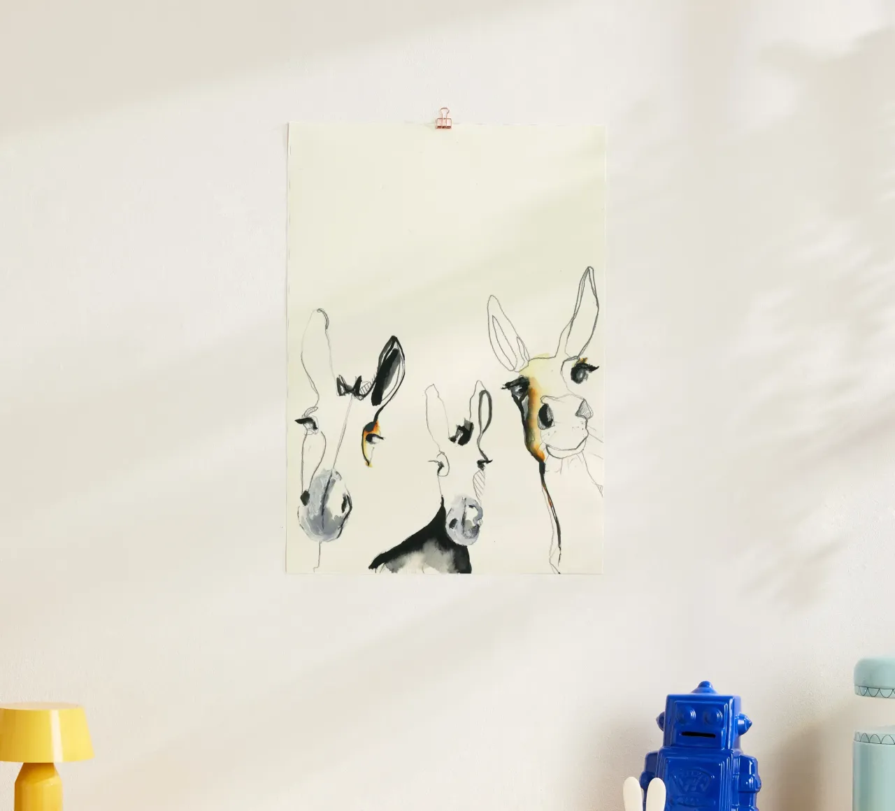 tre asini poster con telaio in alluminio da Petit Boom Prints