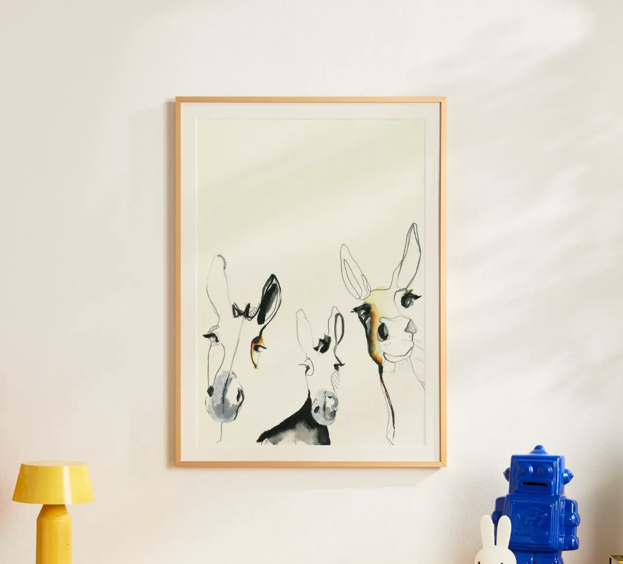 tre asini poster con telaio in alluminio da Petit Boom Prints