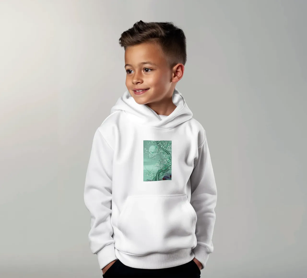 Moonlight Plum Blossom kids hoodie by Artistic-shop