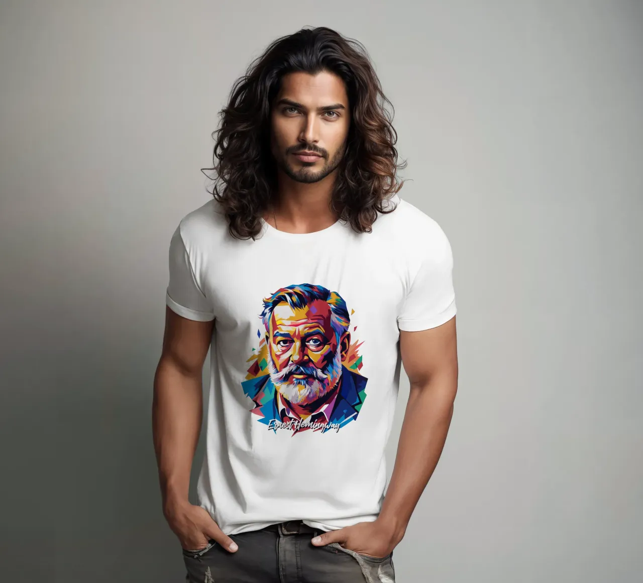 Ernest Hemingway in WPAP Pop Art t-shirt da vectorartnesia