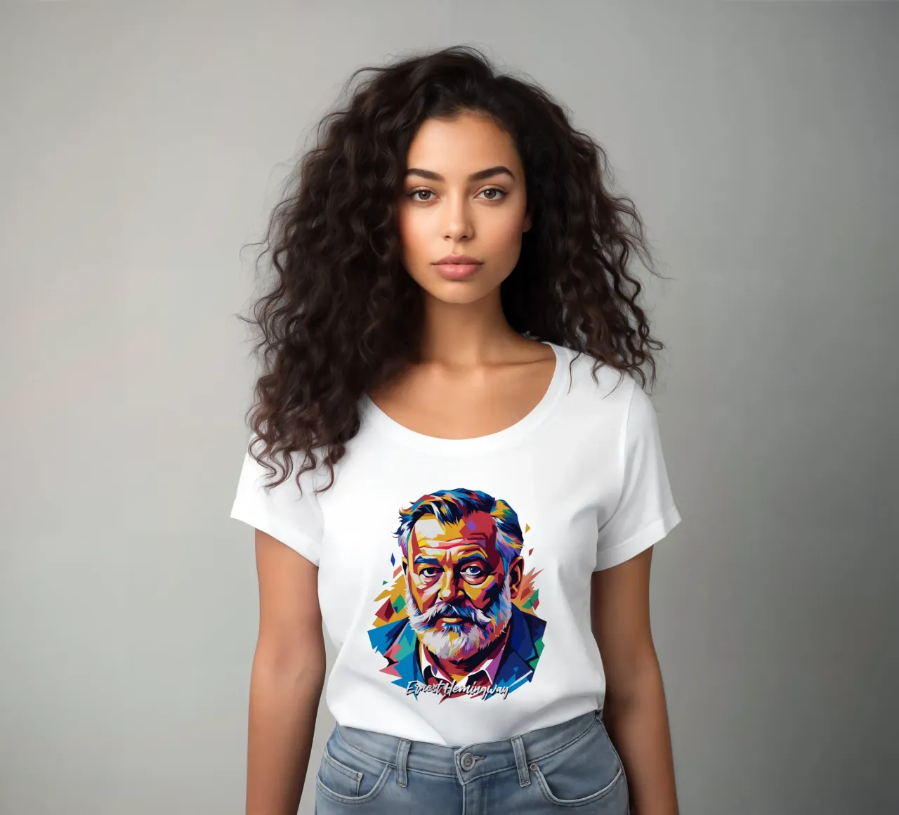 Ernest Hemingway in WPAP Pop Art t-shirt da donna da vectorartnesia