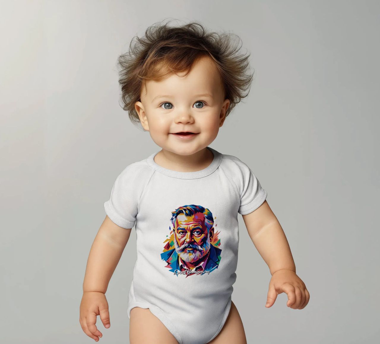 Ernest Hemingway in WPAP Pop Art body neonato maniche corte da vectorartnesia