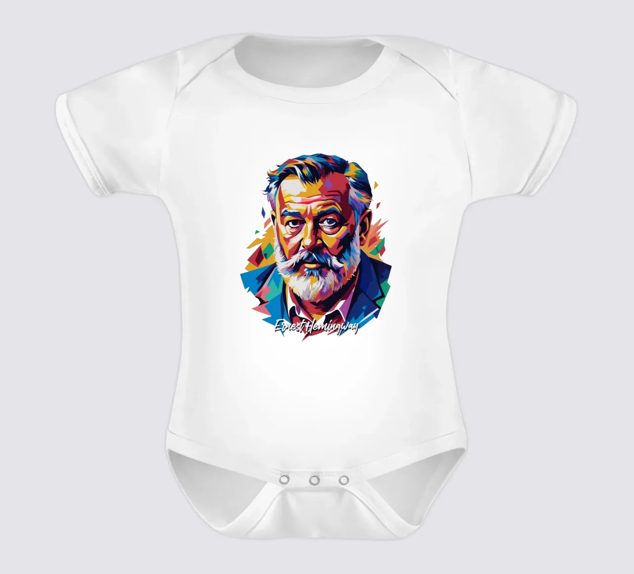 Ernest Hemingway in WPAP Pop Art short-sleeve baby romper by vectorartnesia