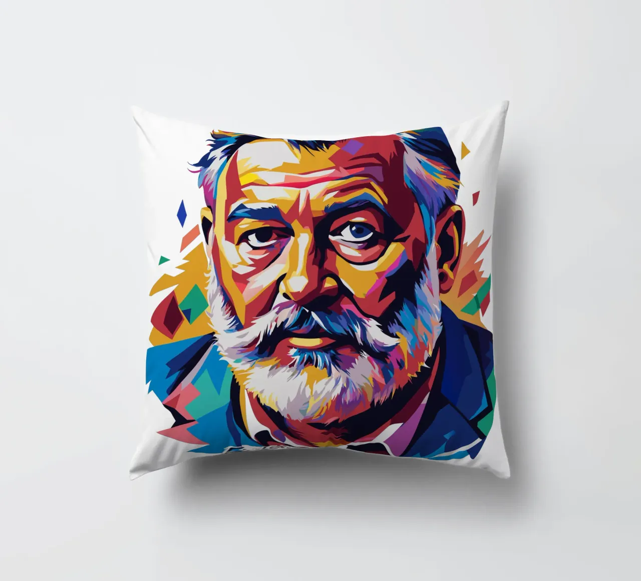 Ernest Hemingway in WPAP Pop Art Kissen von vectorartnesia