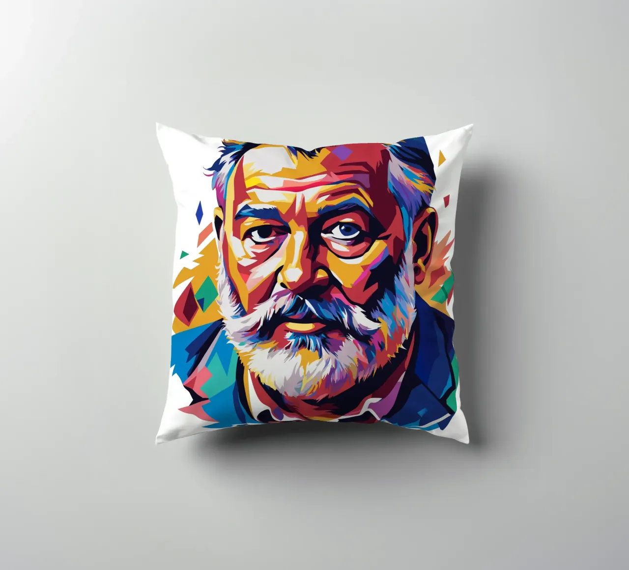 Ernest Hemingway in WPAP Pop Art Kissen von vectorartnesia
