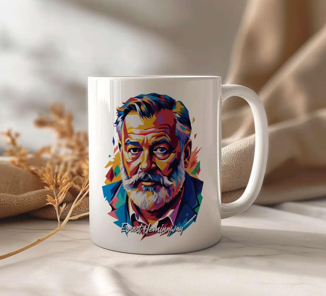 Ernest Hemingway in WPAP Pop Art taza de cerámica de vectorartnesia