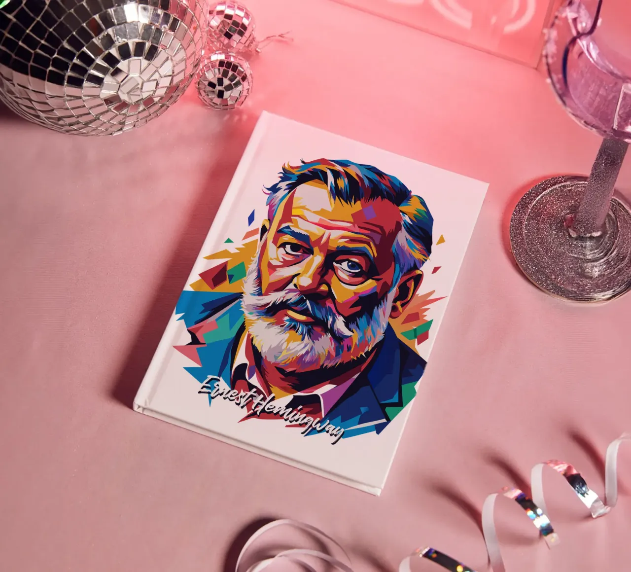 Ernest Hemingway in WPAP Pop Art notebook by vectorartnesia