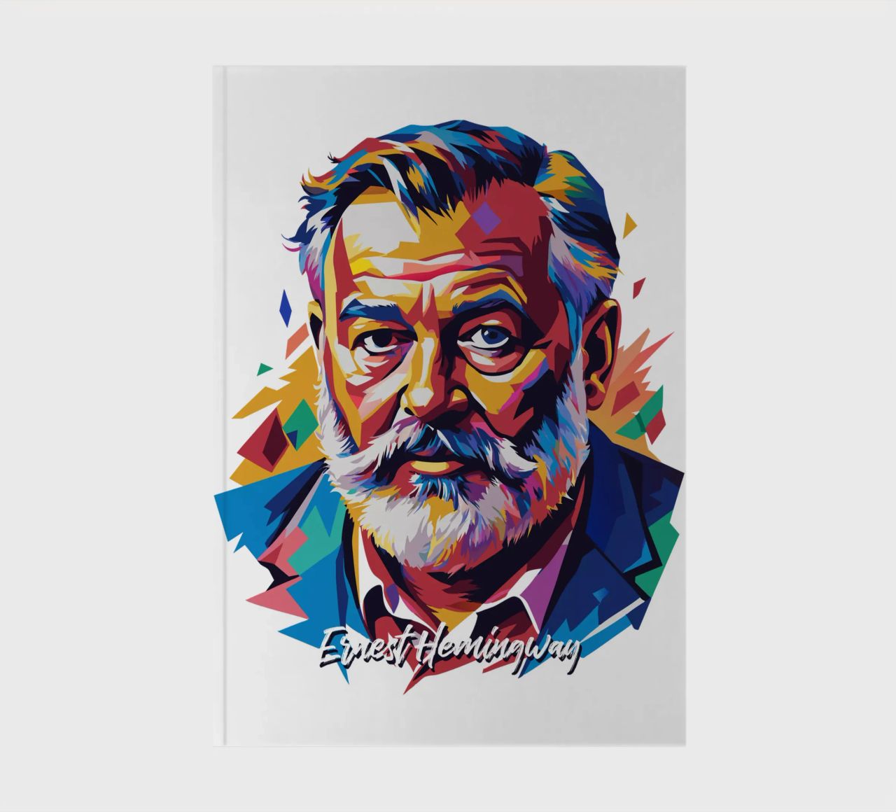Ernest Hemingway in WPAP Pop Art notebook by vectorartnesia