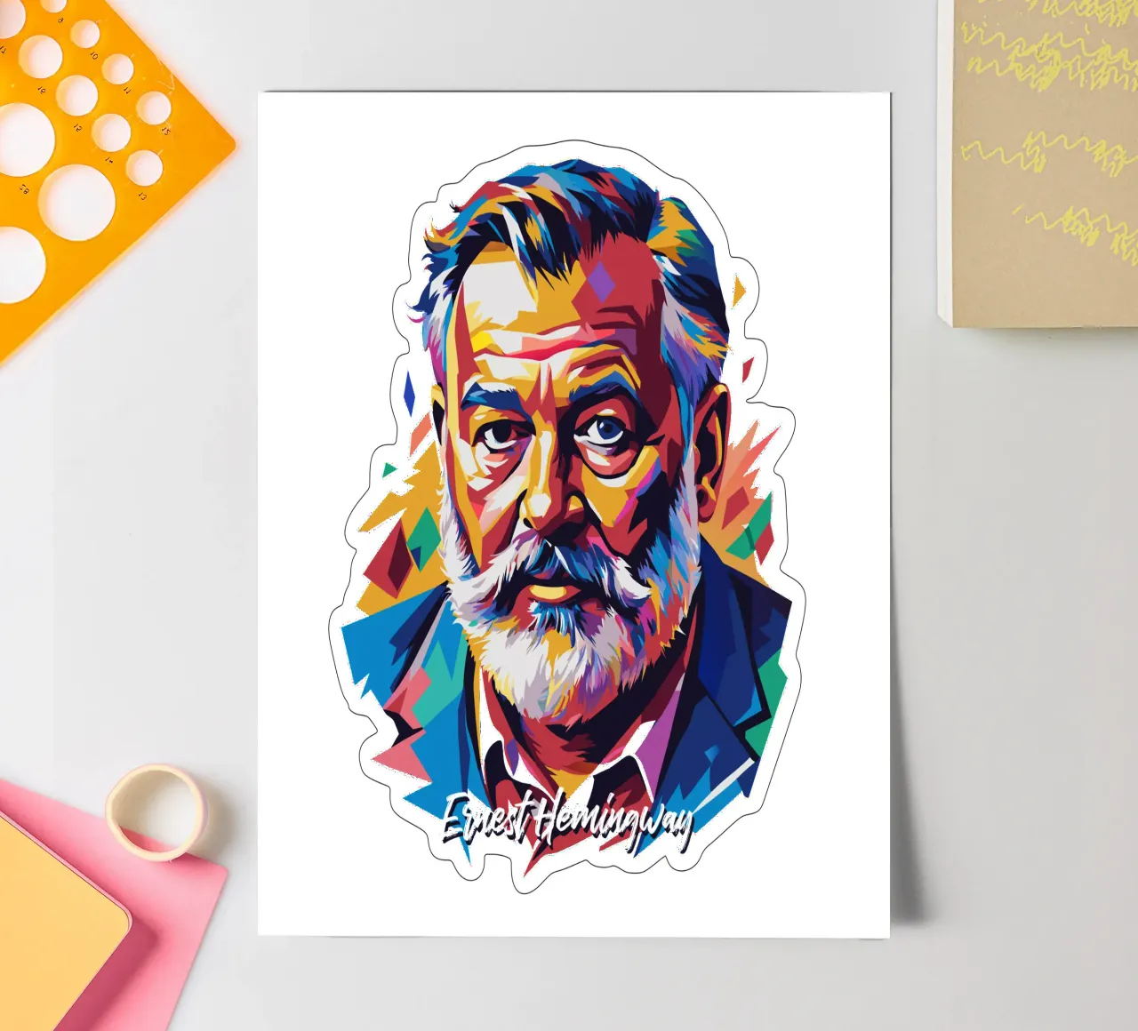 Ernest Hemingway in WPAP Pop Art foglio adesivo da vectorartnesia