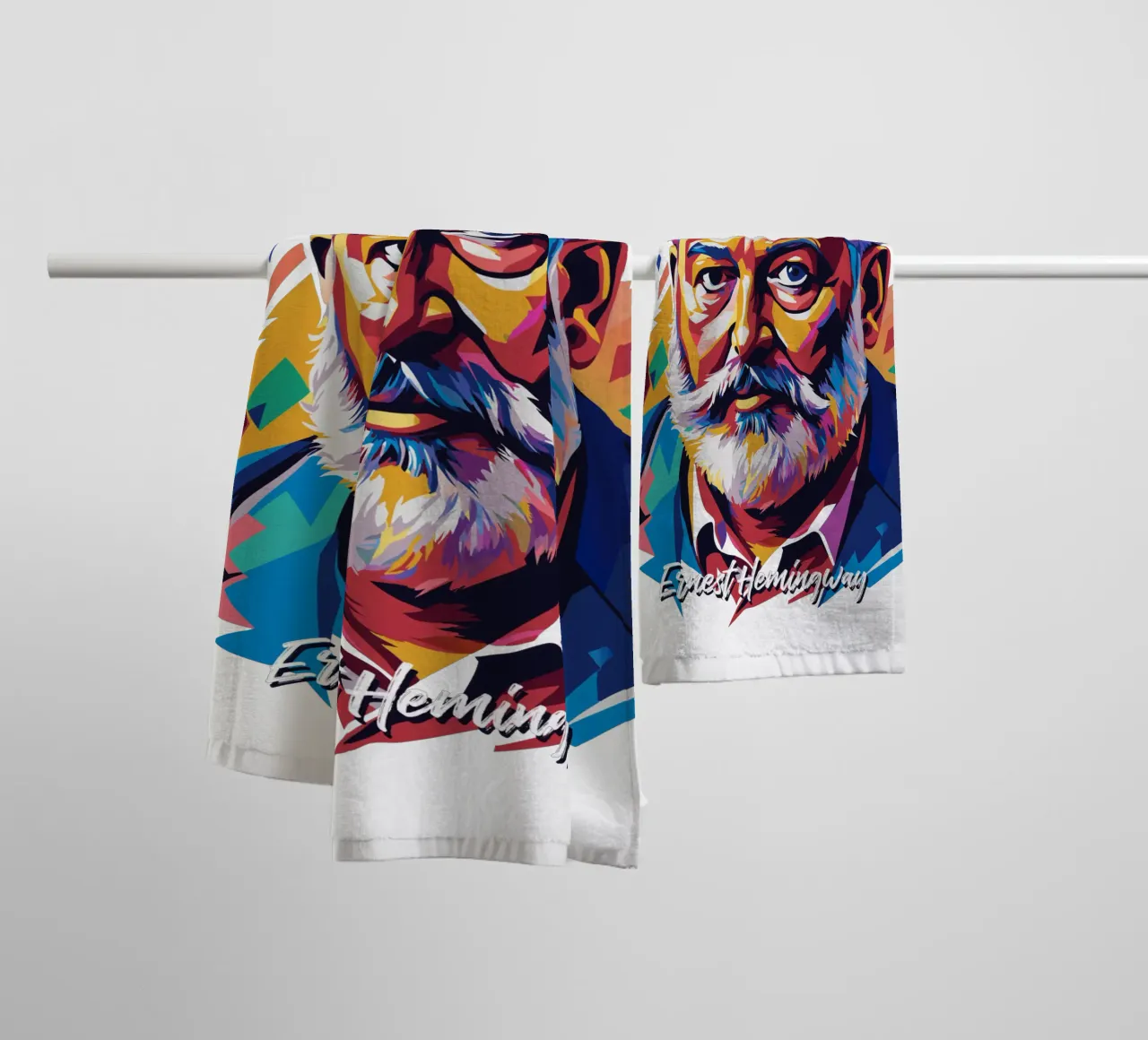 Ernest Hemingway in WPAP Pop Art Handtuch von vectorartnesia