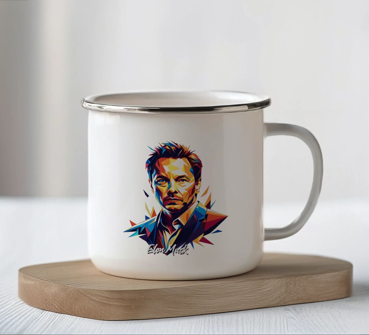 Elon Musk in WPAP Pop Art tazza in smalto da vectorartnesia