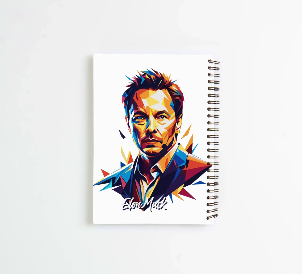 Elon Musk in WPAP Pop Art spiral notebook by vectorartnesia