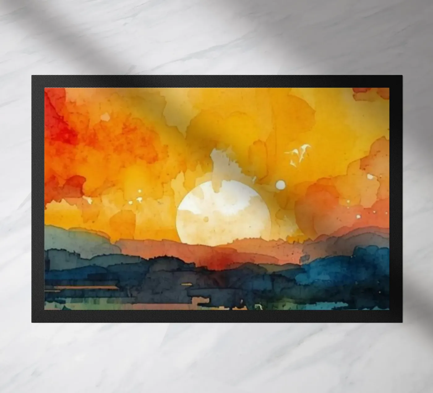 Sunset Aquarell Fußmatte von NorthLine