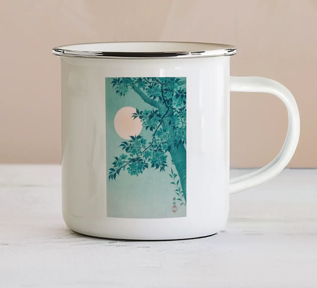 Serenità dei ciliegi in fiore al chiaro di luna tazza in smalto da Artistic-shop