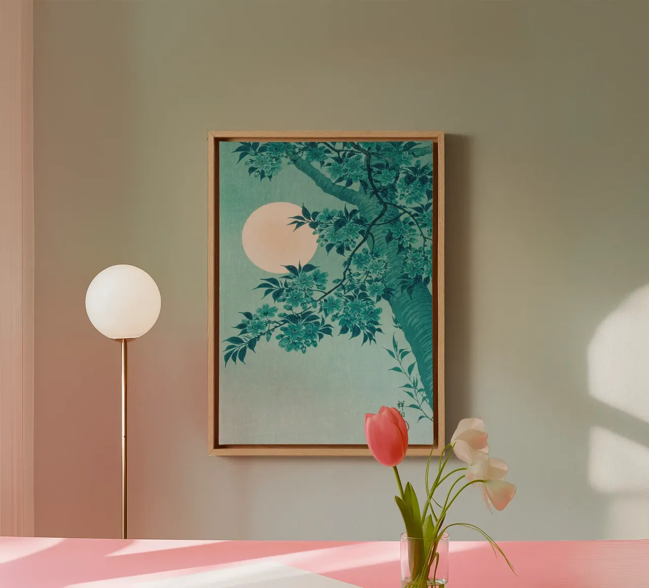 Serenità dei ciliegi in fiore al chiaro di luna tela con Cornice a cassetta da Artistic-shop