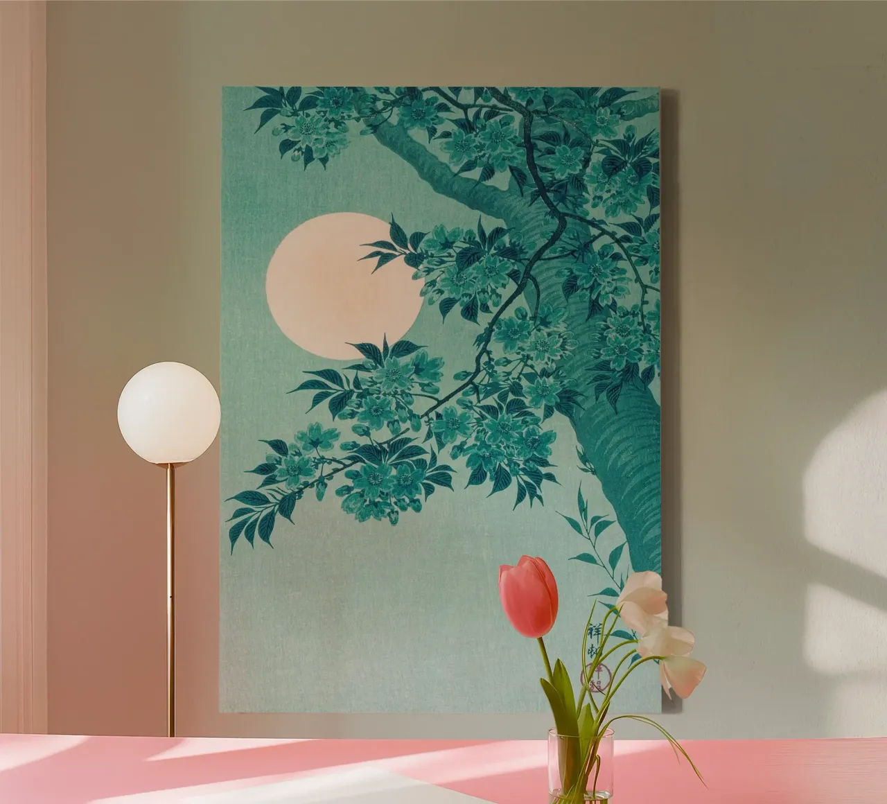 Serenità dei ciliegi in fiore al chiaro di luna tela con Cornice a cassetta da Artistic-shop