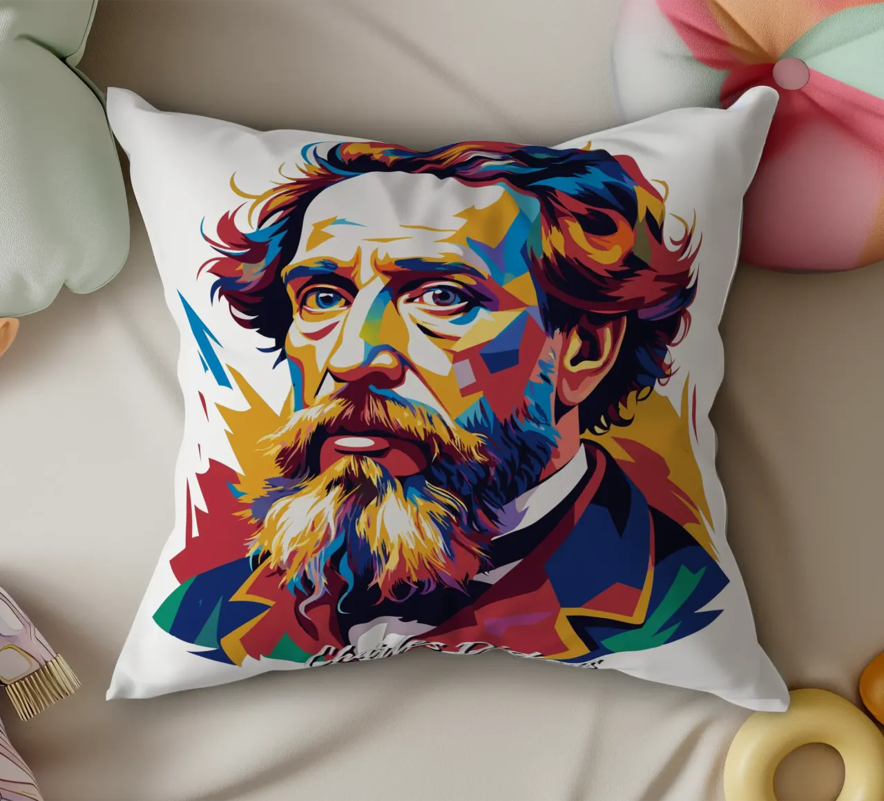 Charles Dickens in WPAP Pop Art cuscino da vectorartnesia