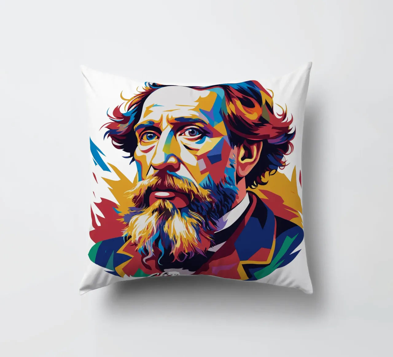 Charles Dickens in WPAP Pop Art cuscino da vectorartnesia