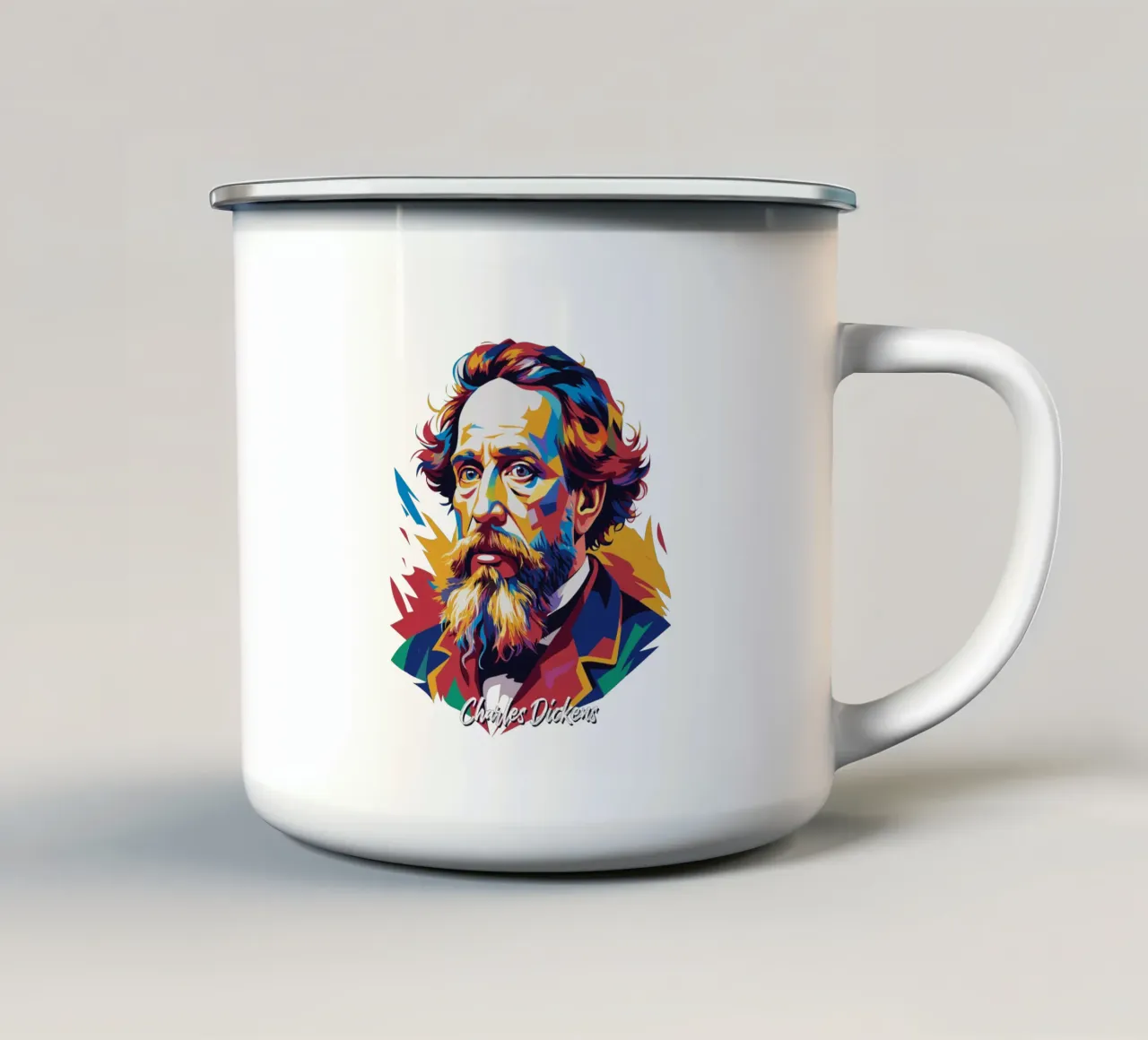 Charles Dickens in WPAP Pop Art emaille mok van vectorartnesia