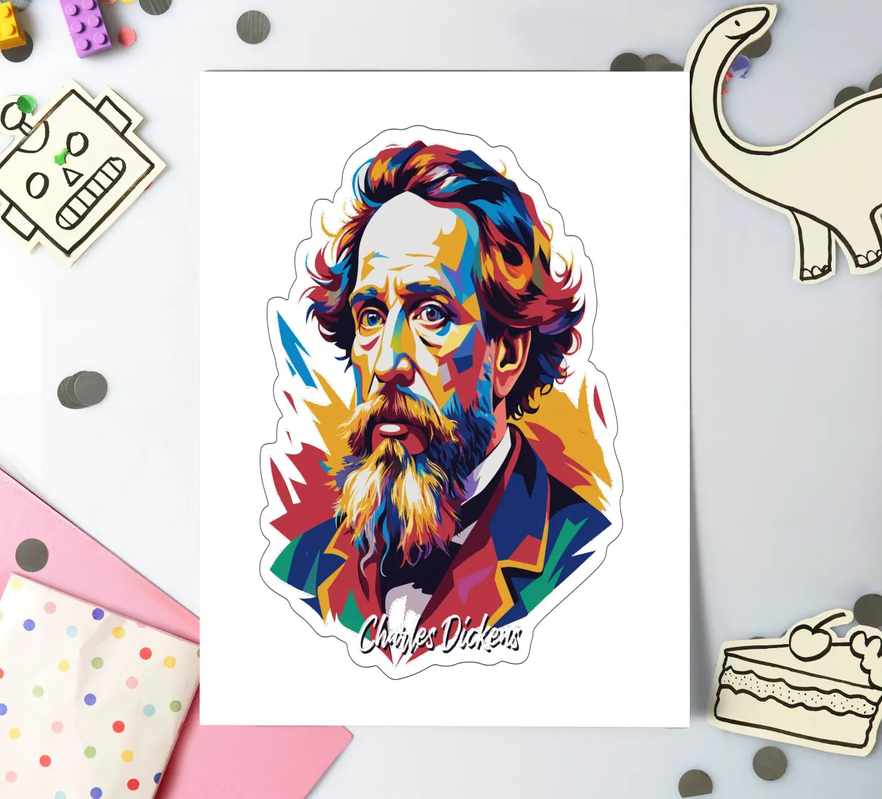 Charles Dickens in WPAP Pop Art foglio adesivo da vectorartnesia