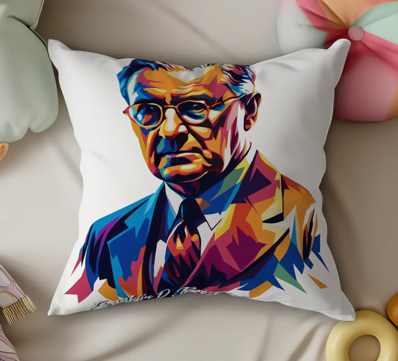 Franklin D. Roosevelt in WPAP Pop ARt cuscino da vectorartnesia