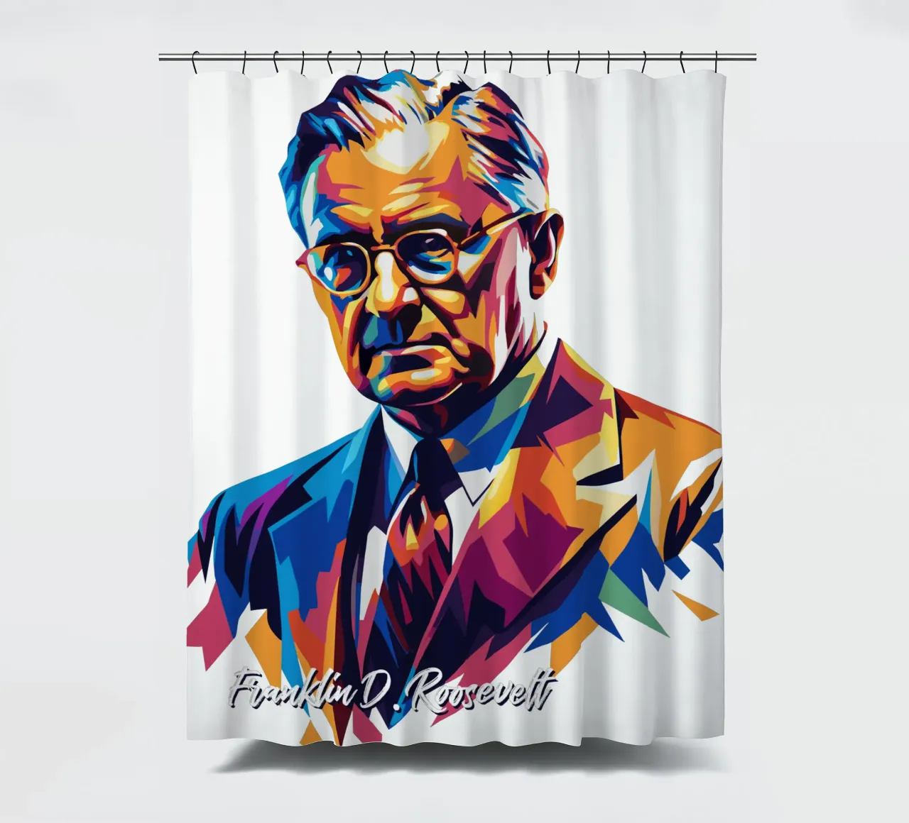 Franklin D. Roosevelt in WPAP Pop ARt tenda da doccia da vectorartnesia
