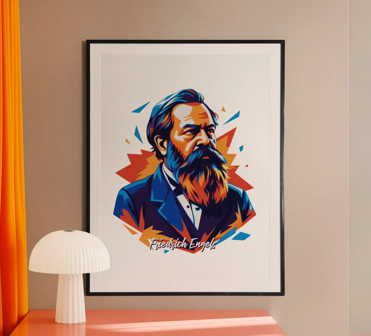 Friedrich Engels in WPAP POP ART poster con telaio in alluminio da vectorartnesia