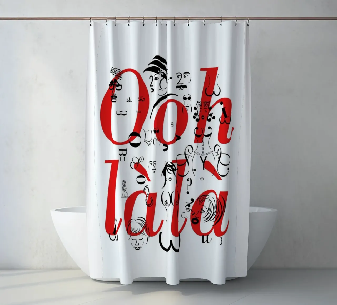 Ooh Là Là shower curtain by Catherine Aguilar