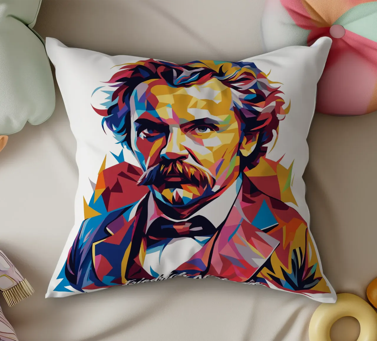 Friedrich Nietzsche WPAP Pop Art cuscino da vectorartnesia