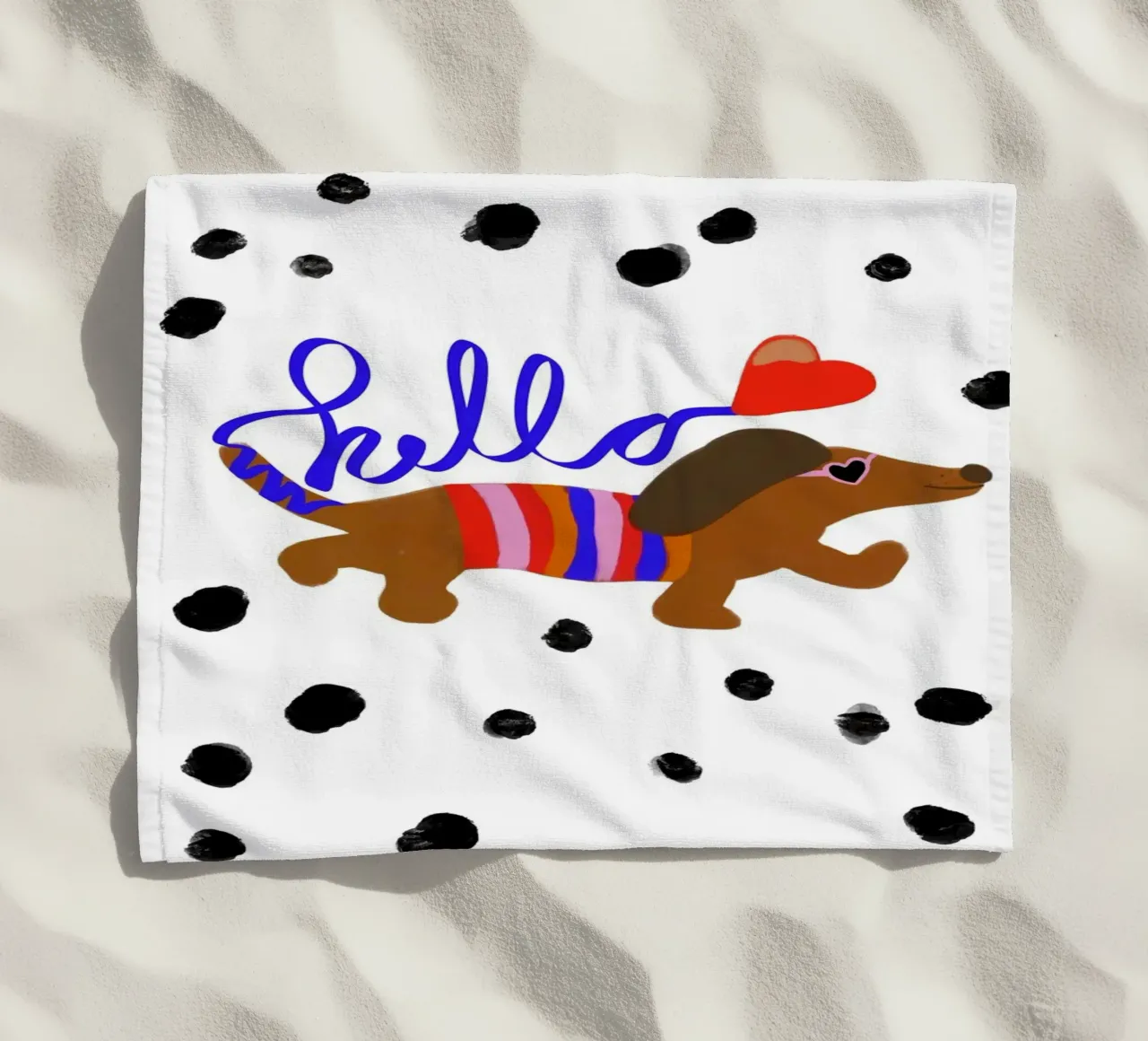 Hello Dackel telo mare da Hej Ibiza by Ute Arnold