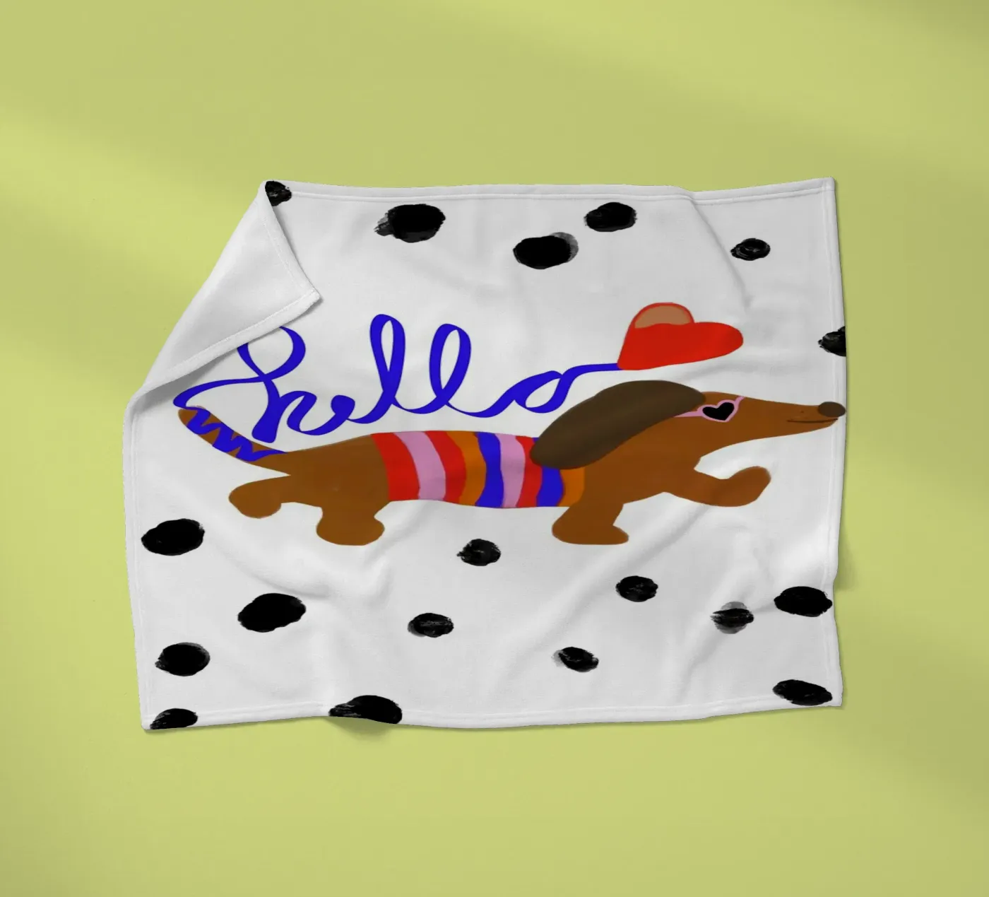 Hello Dackel Fleecedecke von Hej Ibiza by Ute Arnold