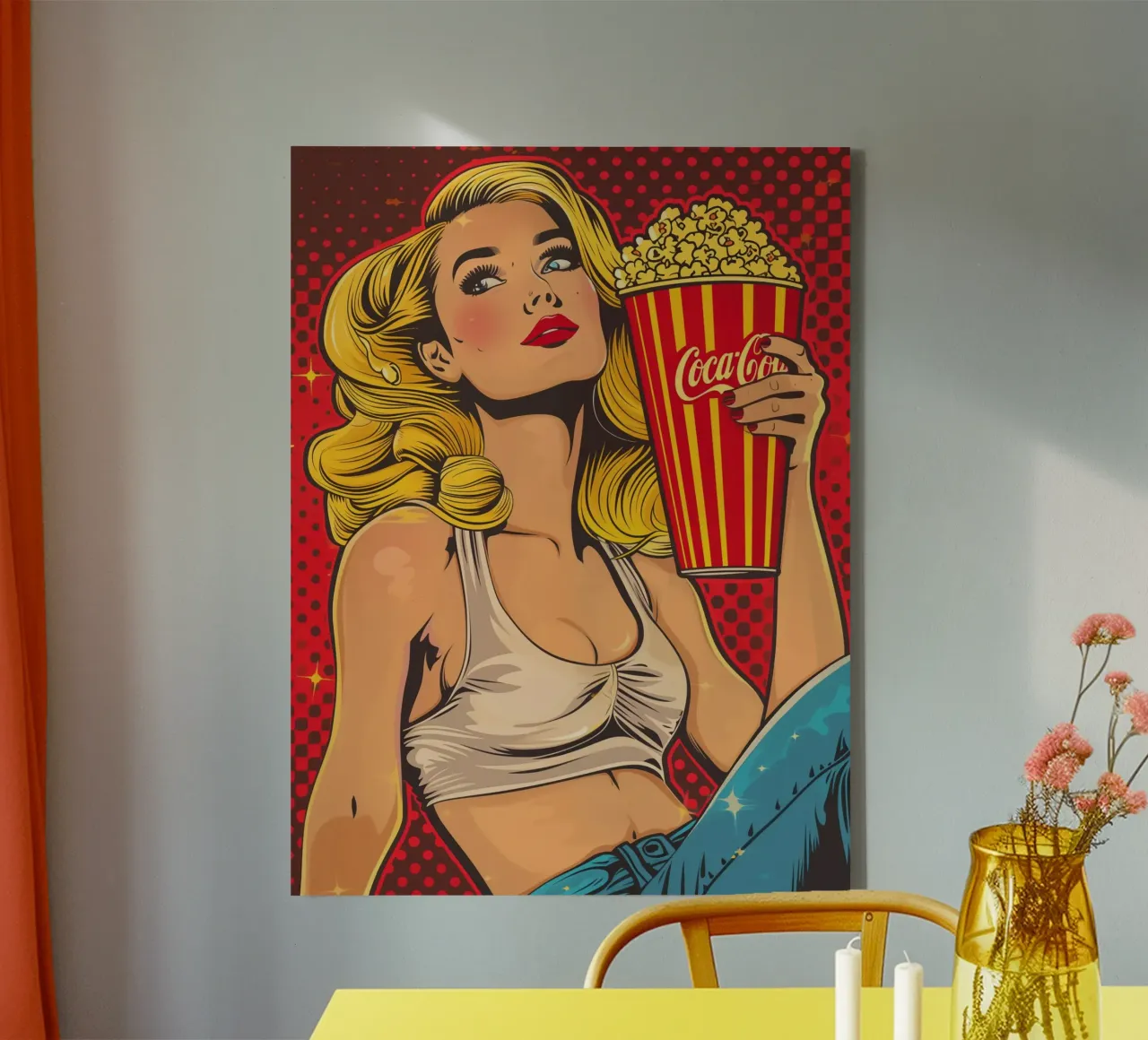 Kino Pop Corn Strip Pop Art canvas met Baklijst van Autofocus