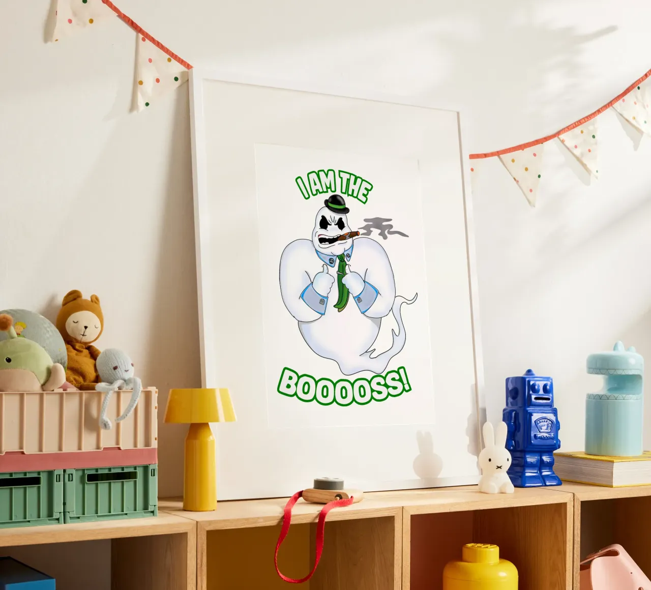 Io sono il capo, divertente cartone animato di Halloween poster con telaio in alluminio da sillyindustries