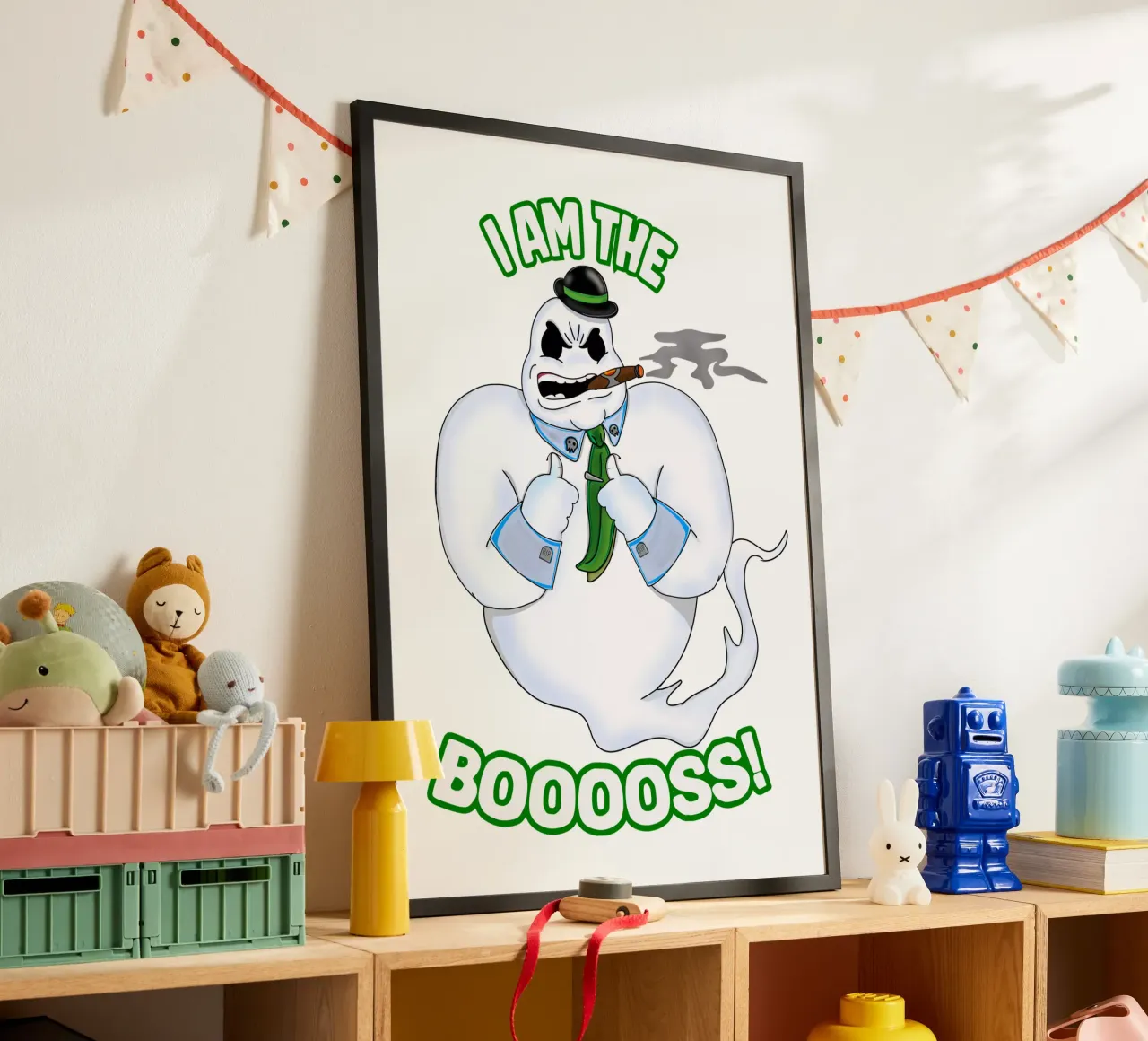 Io sono il capo, divertente cartone animato di Halloween poster con telaio in alluminio da sillyindustries