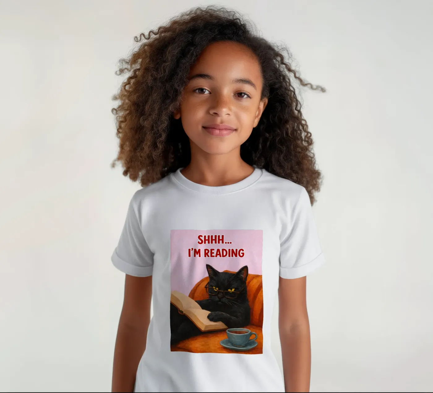 nel reading cat t-shirt bambini da kamilaze
