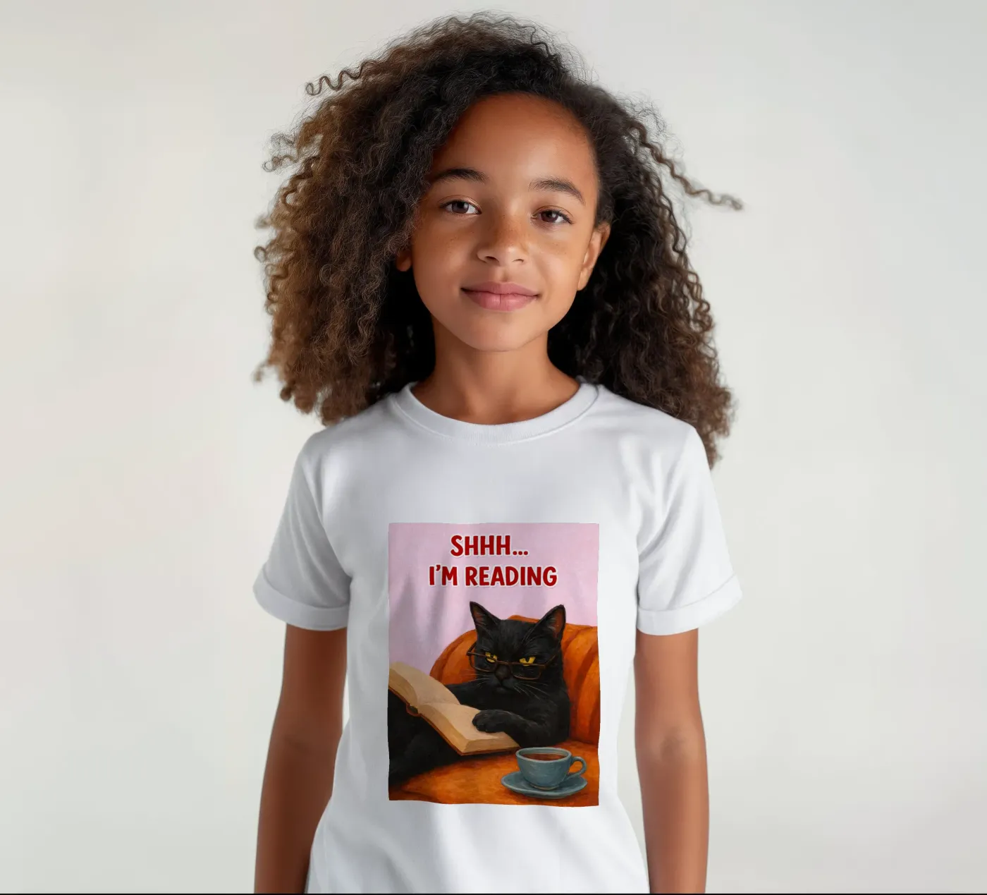 nel reading cat t-shirt bambini da kamilaze
