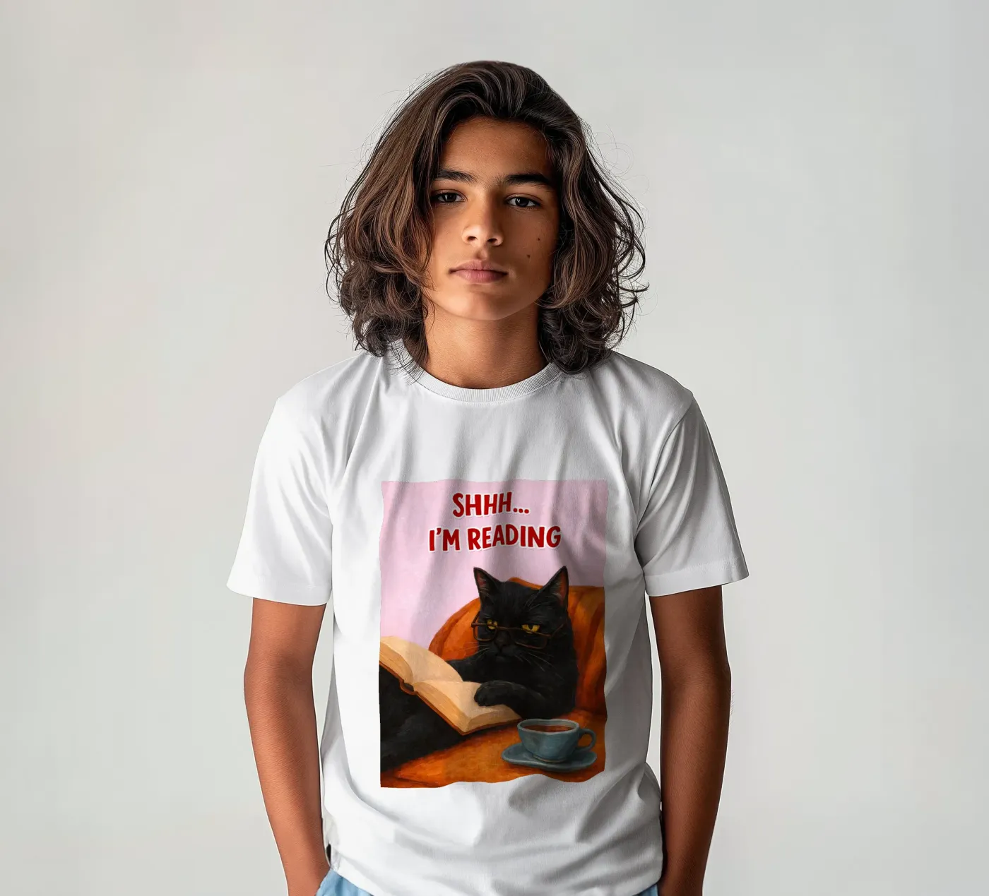 nel reading cat t-shirt bambini da kamilaze
