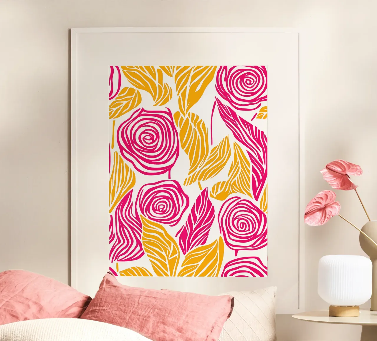 Modello astratto di rosa autunnale poster con telaio in alluminio da Autofocus