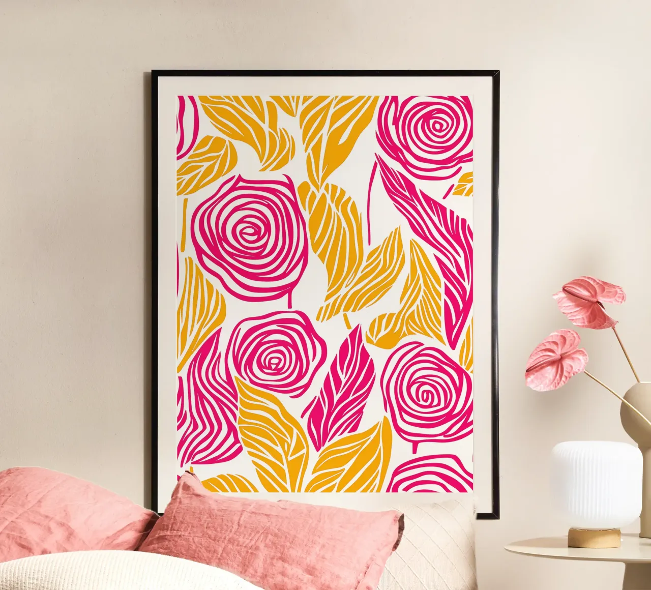 Modello astratto di rosa autunnale poster con telaio in alluminio da Autofocus