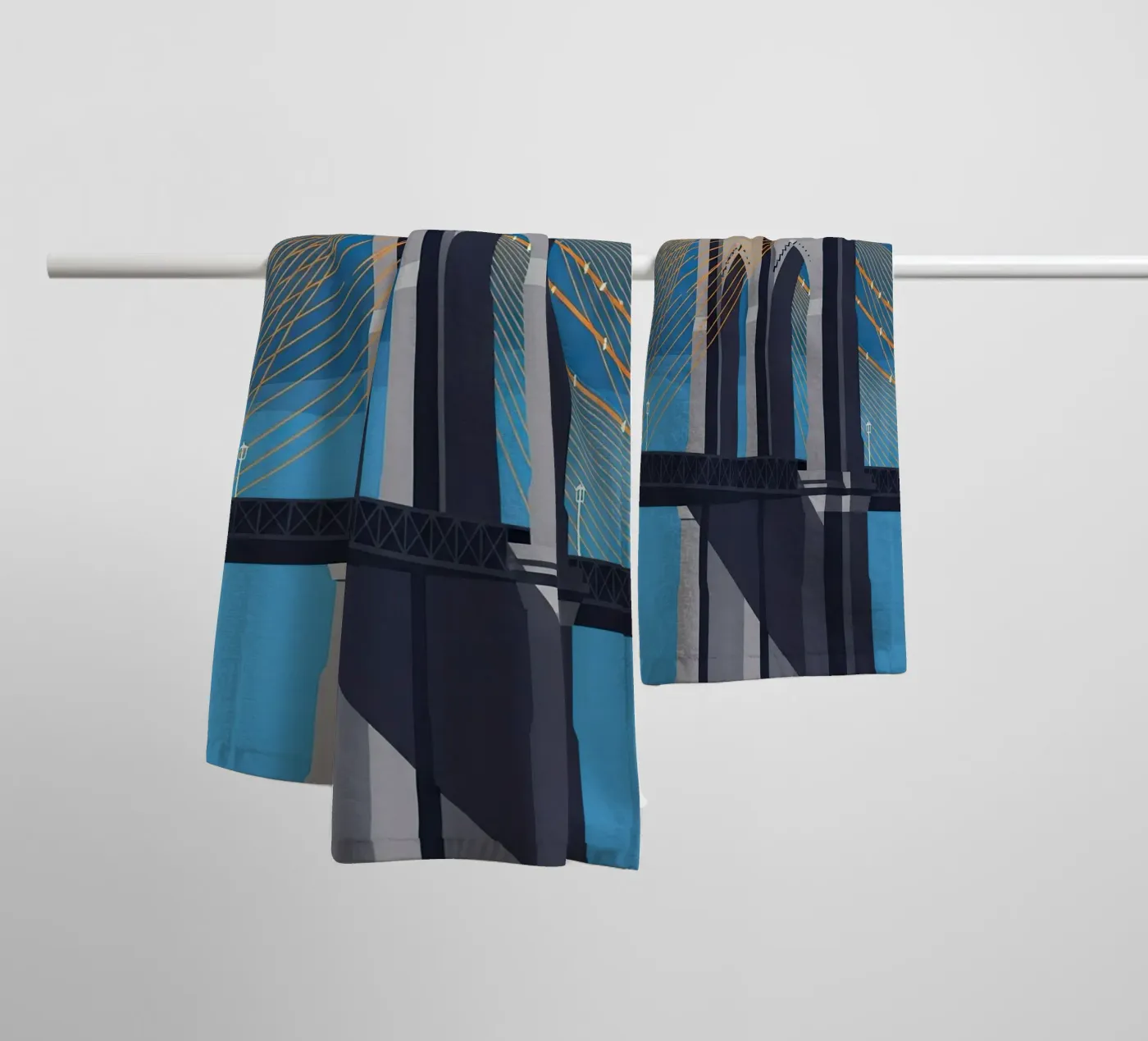 Iconic Cable-Stayed Bridge towel by FlatPrint Studio