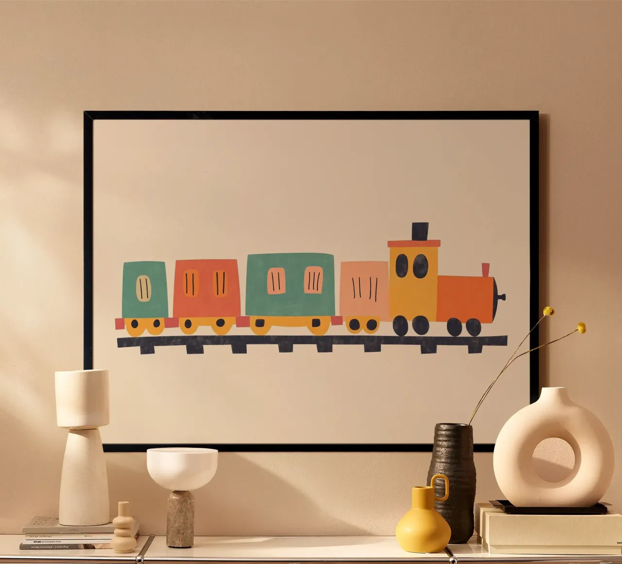 Colourful train poster by Little Art Lab
