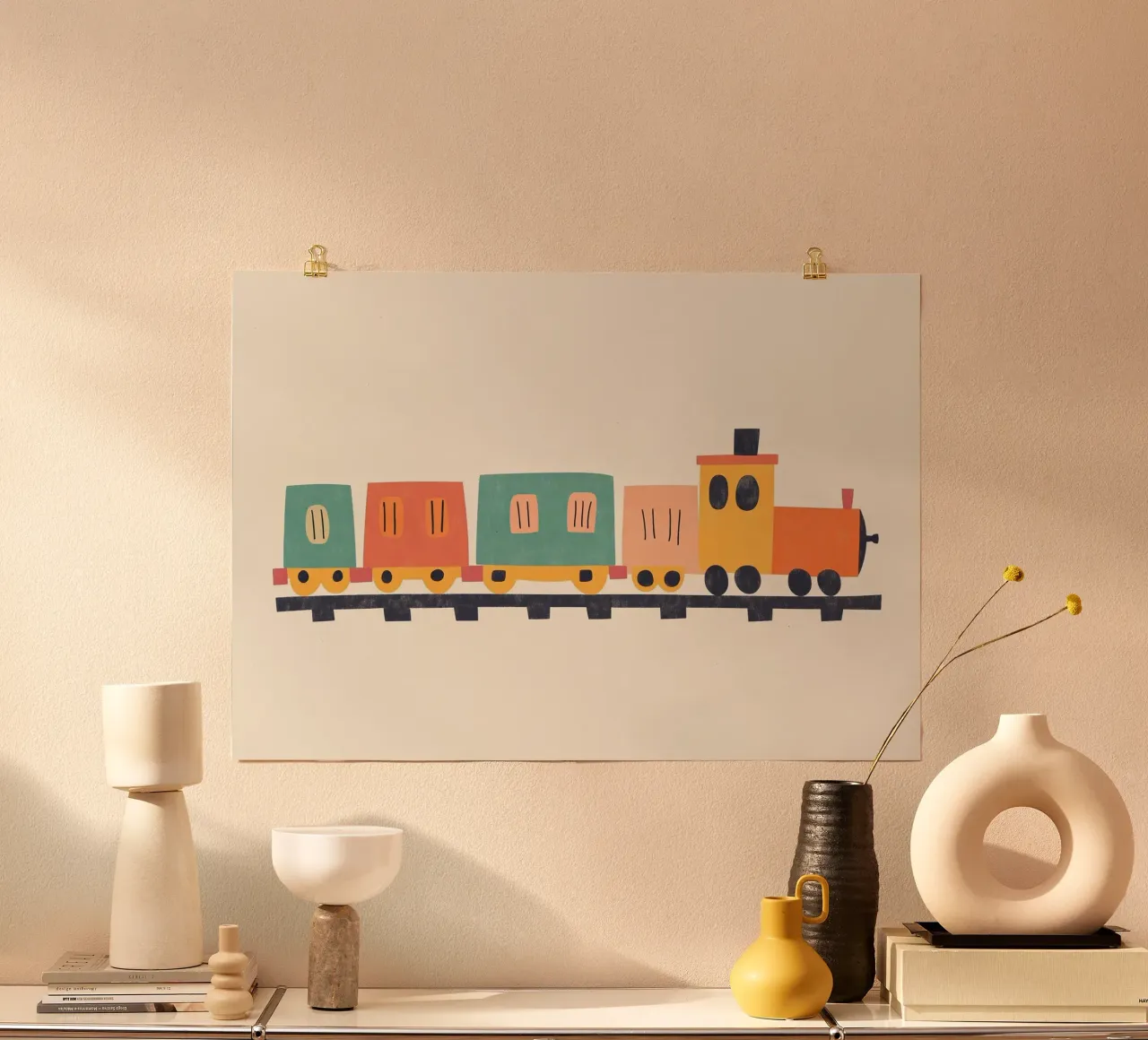 Colourful train poster by Little Art Lab