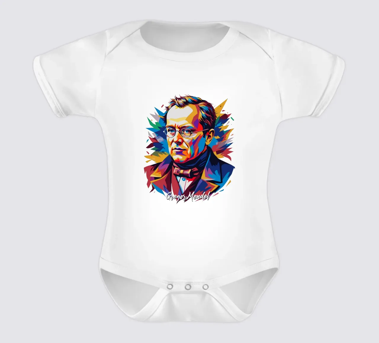 Gregor Mendel in WPAP Pop Art body neonato maniche corte da vectorartnesia