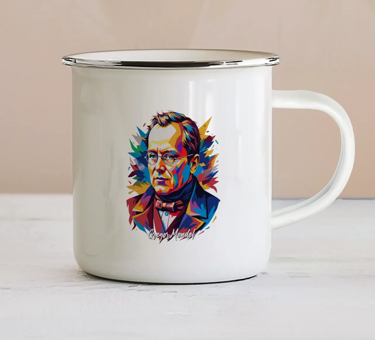 Gregor Mendel in WPAP Pop Art tazza in smalto da vectorartnesia
