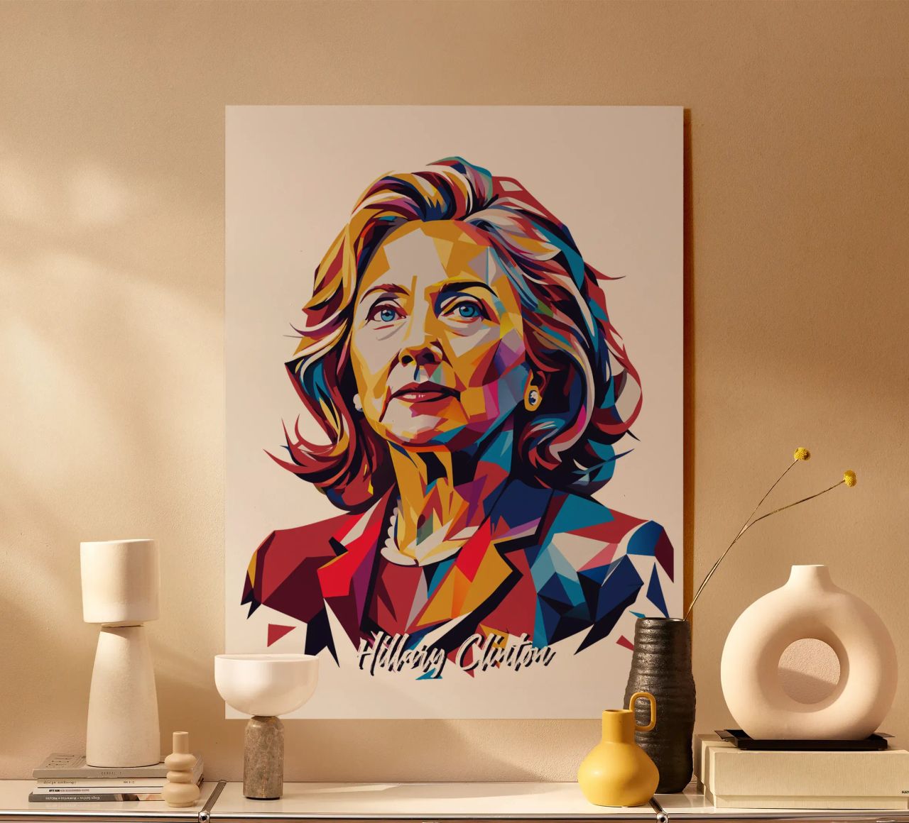Hillary Clinton in WPAP Pop Art plexiglass da vectorartnesia
