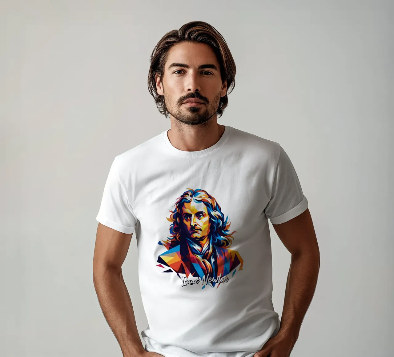 Isaac Newton in WPAP Pop Art T-Shirt von vectorartnesia
