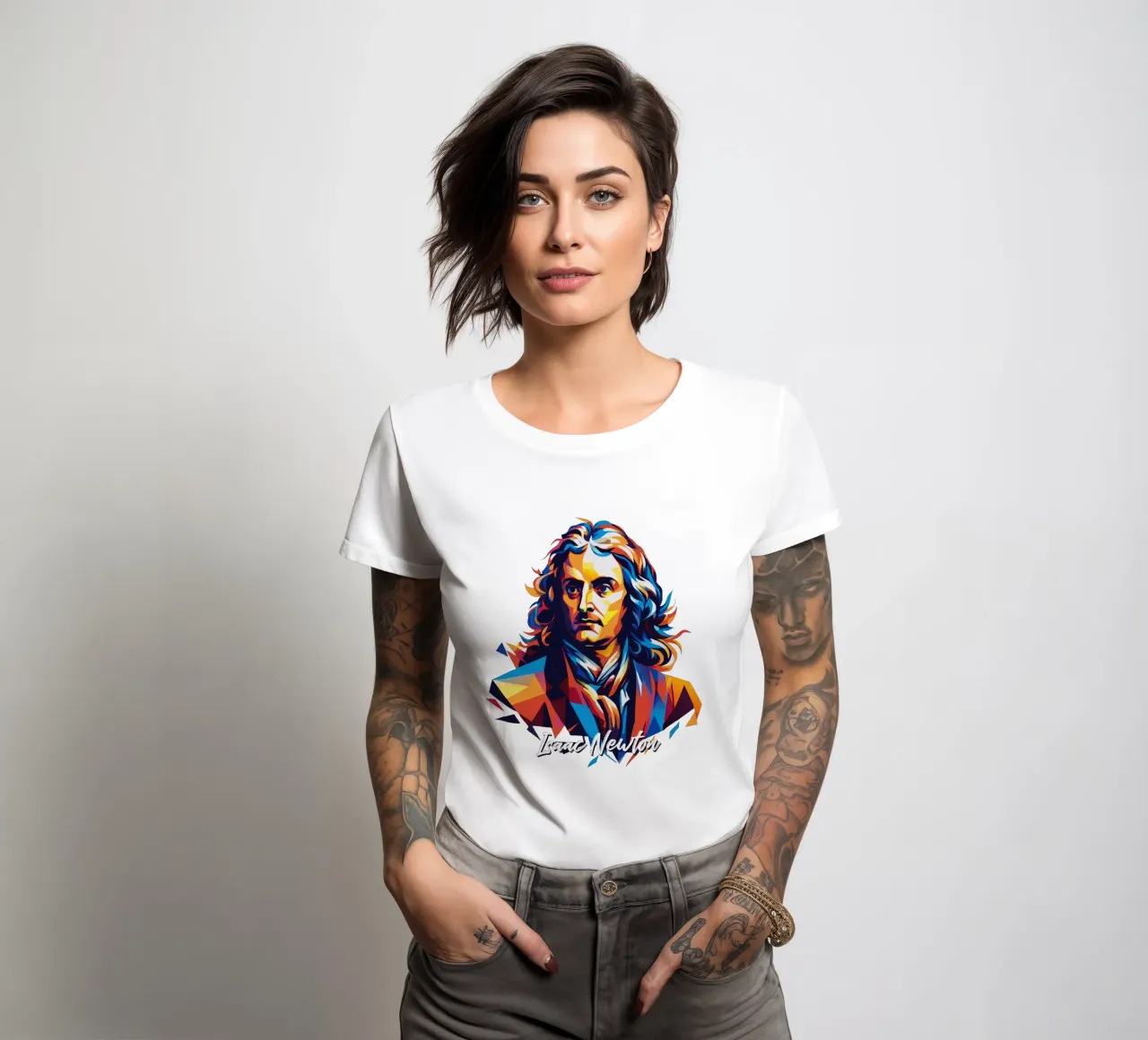 Isaac Newton in WPAP Pop Art t-shirt da donna da vectorartnesia