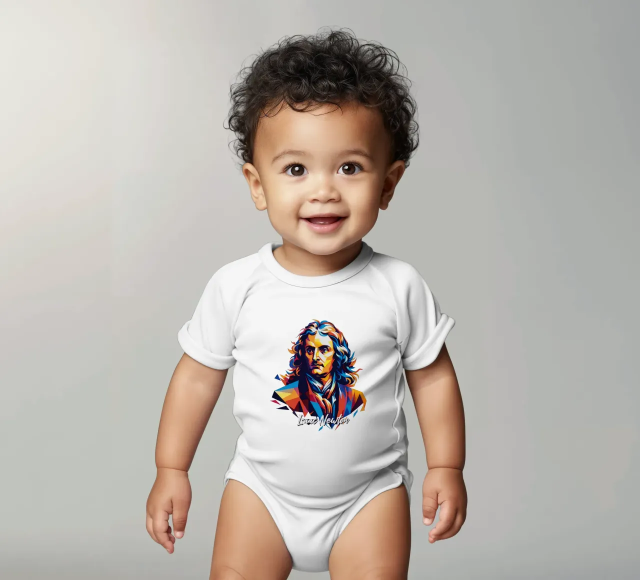 Isaac Newton in WPAP Pop Art babyrompertje korte mouwen van vectorartnesia