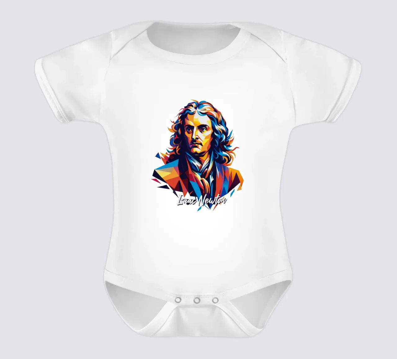 Isaac Newton in WPAP Pop Art babyrompertje korte mouwen van vectorartnesia
