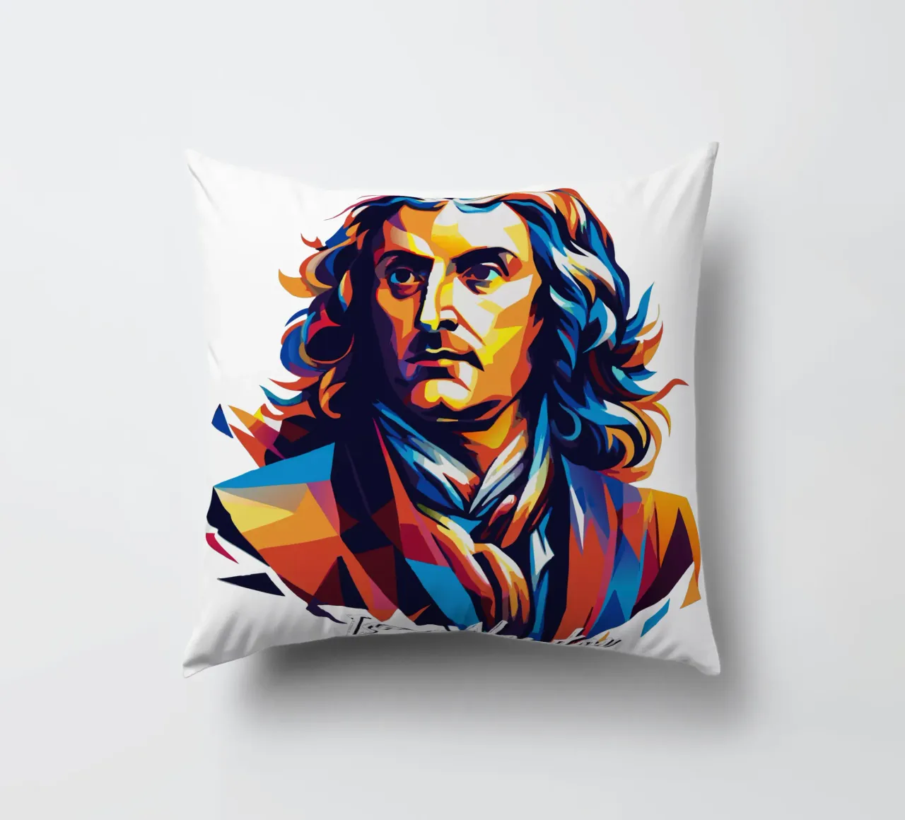 Isaac Newton in WPAP Pop Art Kissen von vectorartnesia